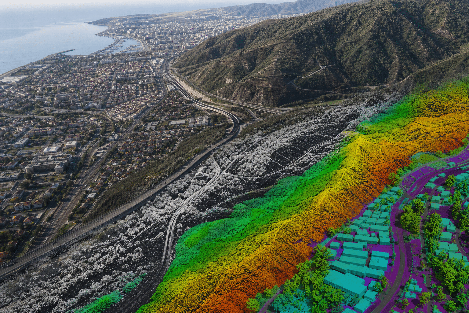 Geomática moderna con integración de datos topográficos, geoespaciales e inteligencia artificial