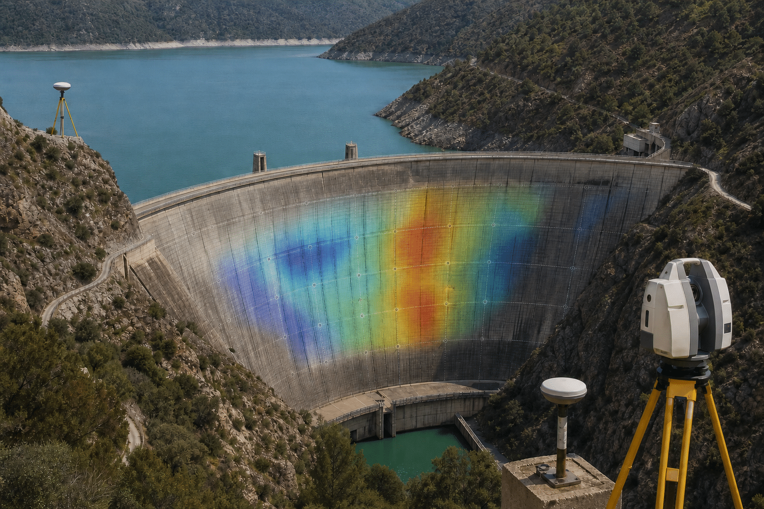 Control geomático de deformaciones en presa con malla de auscultación y análisis inteligente